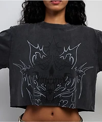 Vitriol Edgy Overlord Black Wash Long Sleeve Crop T-Shirt