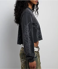 Vitriol Edgy Overlord Black Wash Long Sleeve Crop T-Shirt