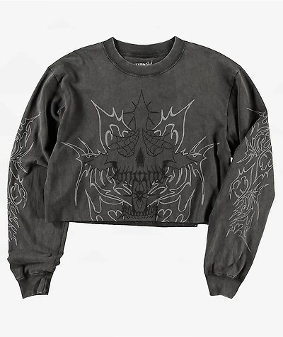 Vitriol Edgy Overlord Black Wash Long Sleeve Crop T-Shirt