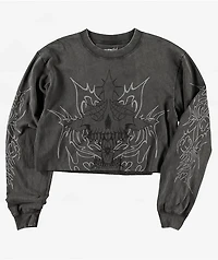 Vitriol Edgy Overlord Black Wash Long Sleeve Crop T-Shirt