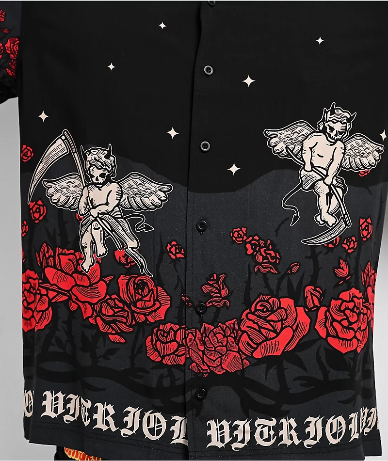 Vitriol Eternal Black Woven Short Sleeve Button Up Shirt