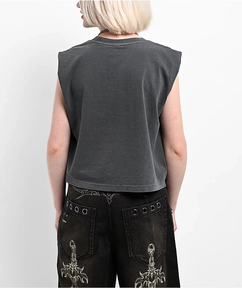 Vitriol Excalibur Grey Wash Crop Tank Top