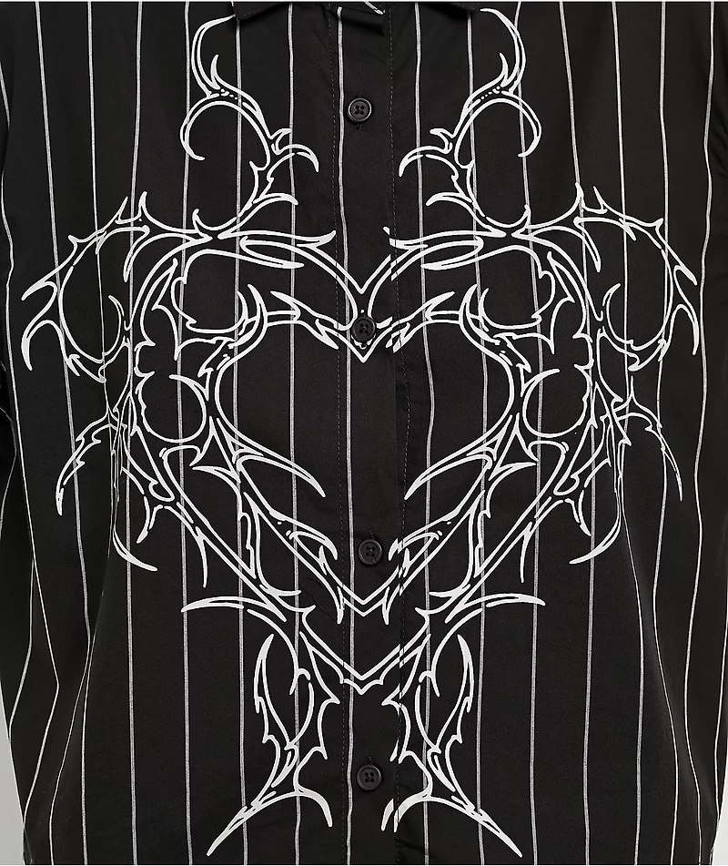 Vitriol Fallon Laced Grey Pinstripe Crop Button Up Shirt