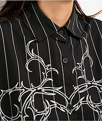 Vitriol Fallon Laced Grey Pinstripe Crop Button Up Shirt