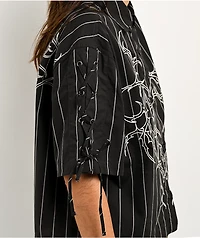 Vitriol Fallon Laced Grey Pinstripe Crop Button Up Shirt
