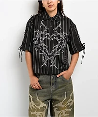 Vitriol Fallon Laced Grey Pinstripe Crop Button Up Shirt