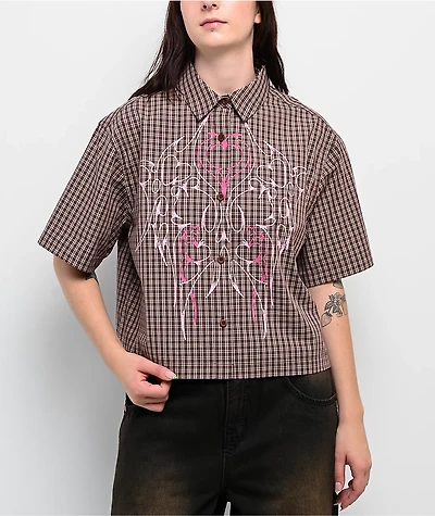 Vitriol Fallon Puce Brown Plaid Short Sleeve Button Up Shirt