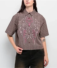 Vitriol Fallon Puce Brown Plaid Short Sleeve Button Up Shirt