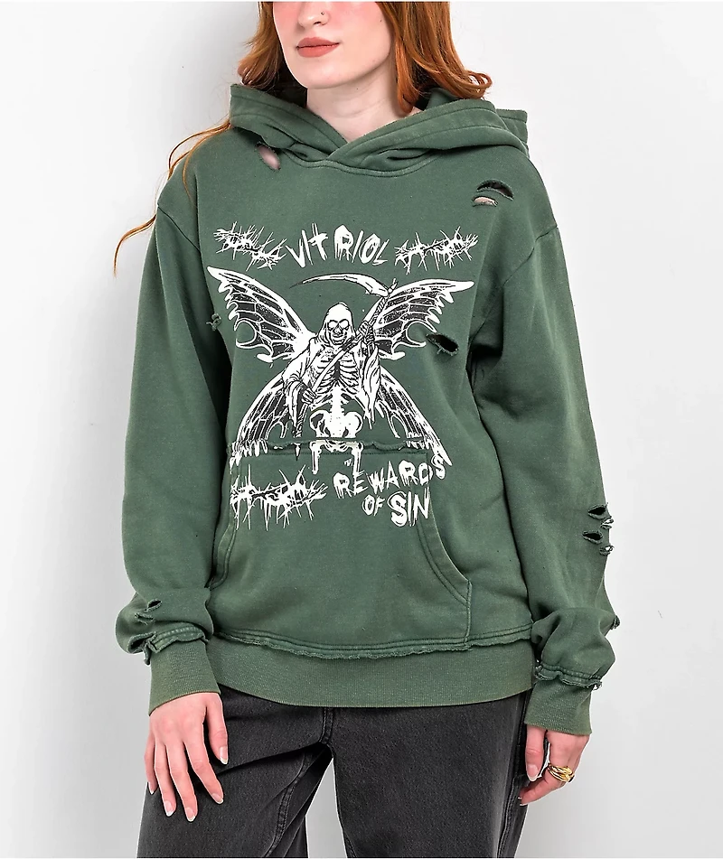 Vitriol Fang Green Distressed Hoodie