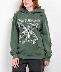 Vitriol Fang Green Distressed Hoodie