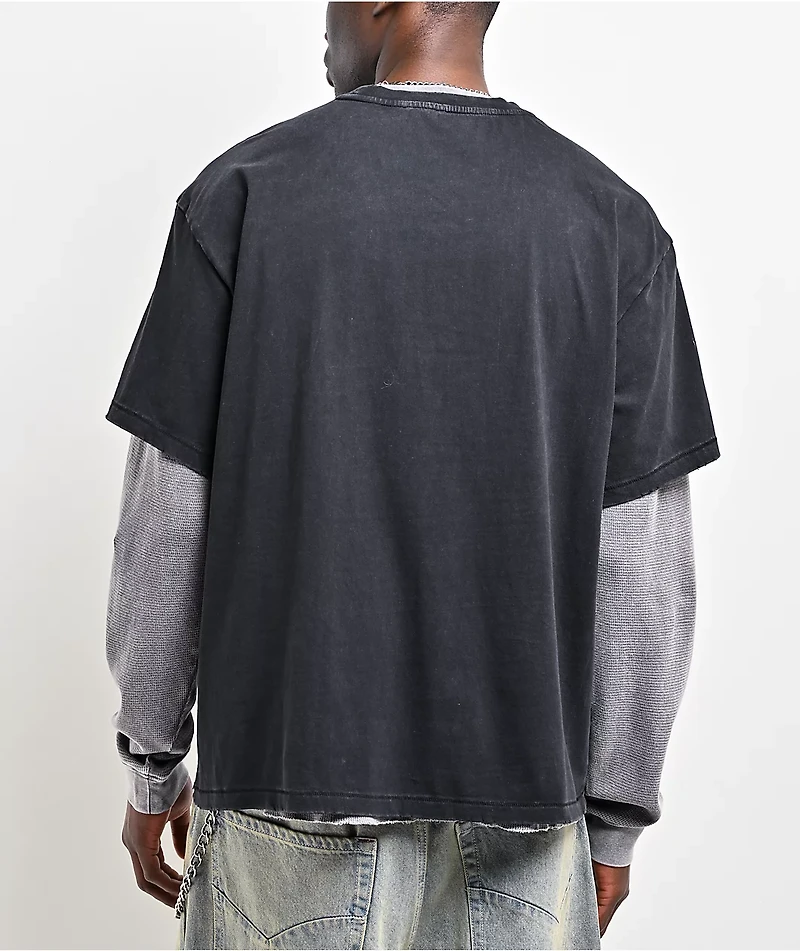 Vitriol Feral Friends Black Wash & Grey 2fer Long Sleeve T-Shirt