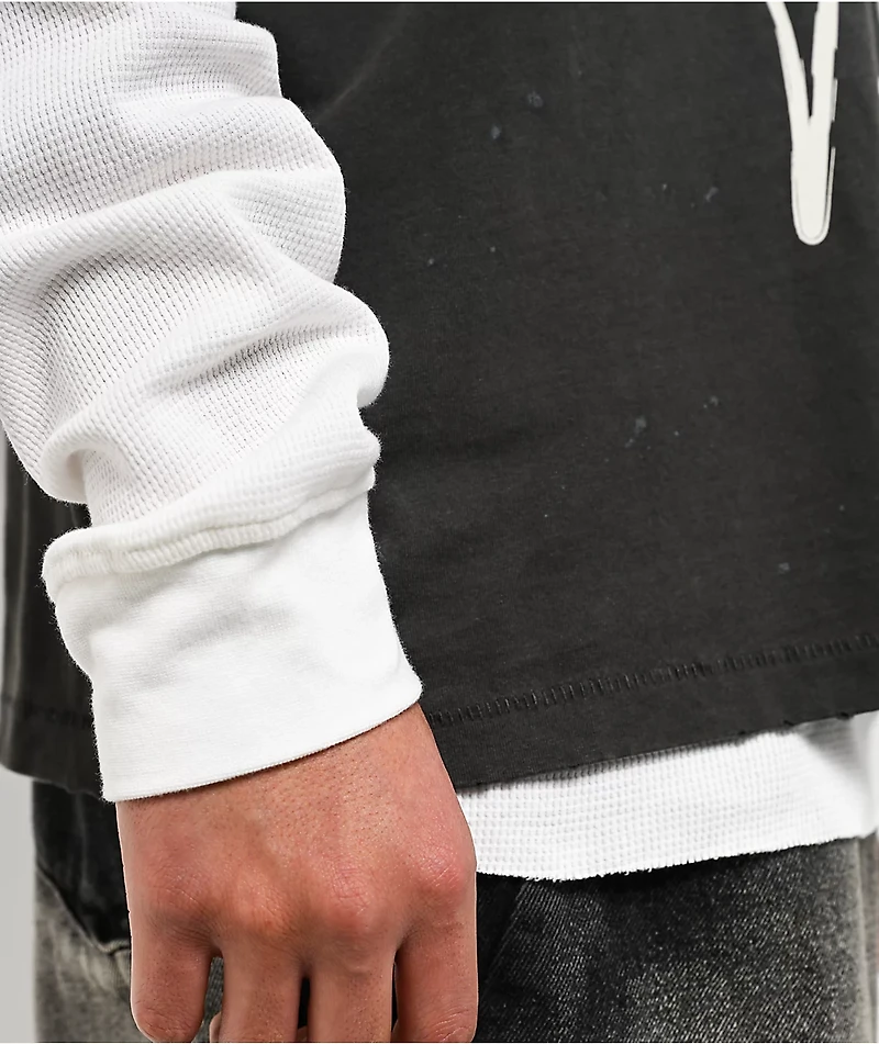 Vitriol From Ash Grey Wash & White 2Fer Oversized Long Sleeve T-Shirt