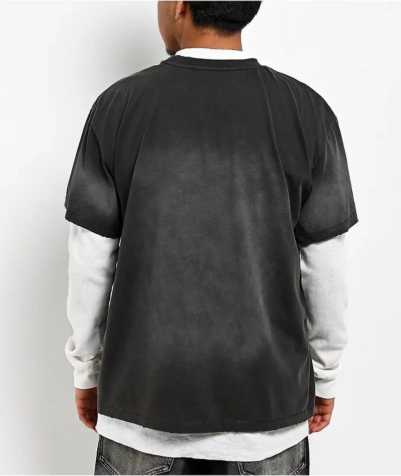 Vitriol From Ash Grey Wash & White 2Fer Oversized Long Sleeve T-Shirt