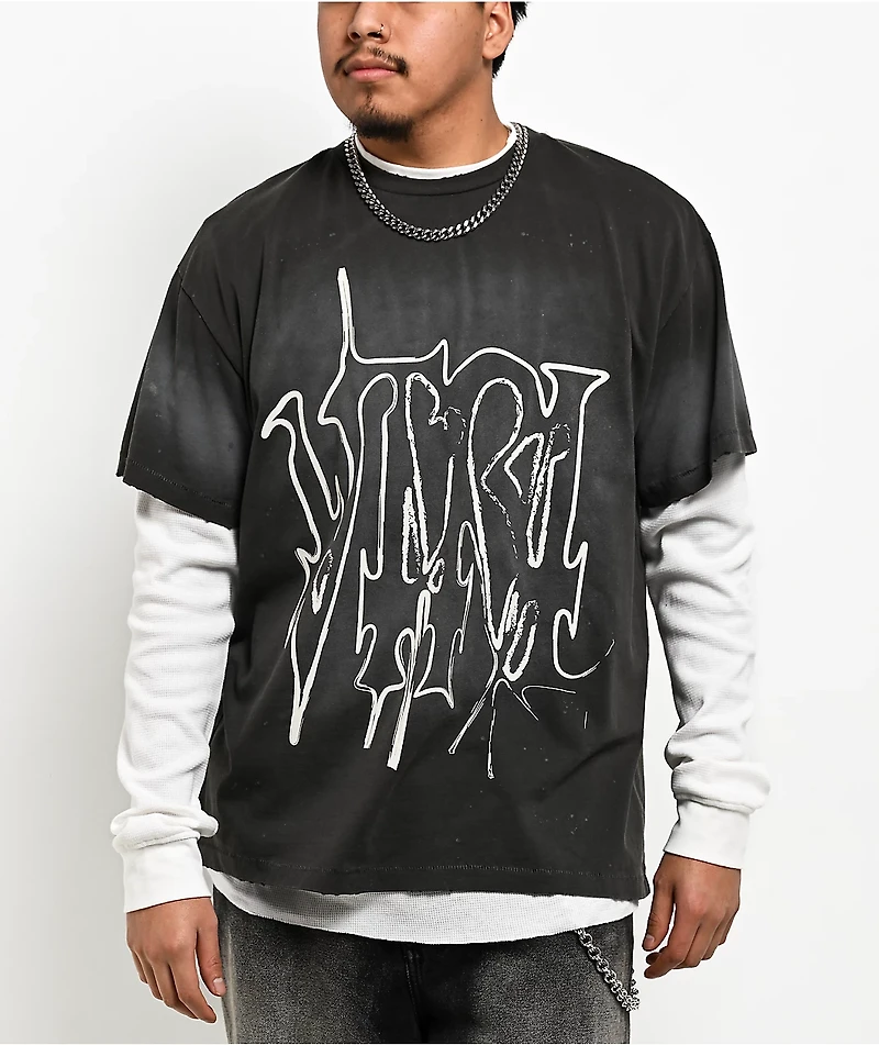 Vitriol From Ash Grey Wash & White 2Fer Oversized Long Sleeve T-Shirt