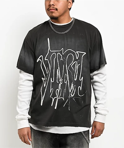 Vitriol From Ash Grey Wash & White 2Fer Oversized Long Sleeve T-Shirt