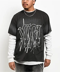 Vitriol From Ash Grey Wash & White 2Fer Oversized Long Sleeve T-Shirt