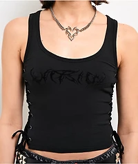 Vitriol Ivy Black Lace Up Crop Tank Top