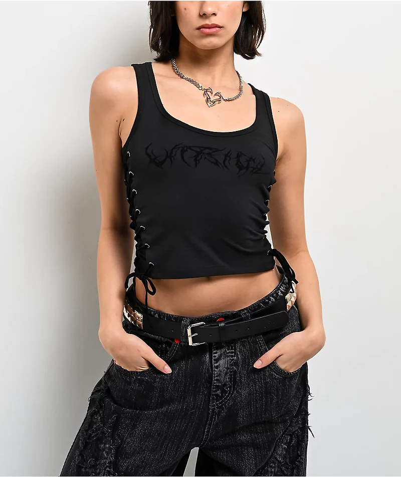 Vitriol Ivy Black Lace Up Crop Tank Top