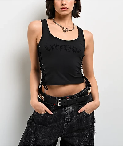 Vitriol Ivy Black Lace Up Crop Tank Top