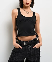 Vitriol Ivy Black Lace Up Crop Tank Top
