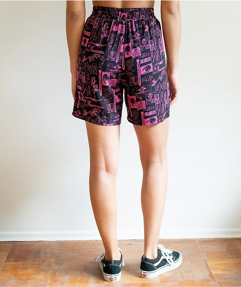 Vitriol Jazz Pink & Black Mix Print Shorts