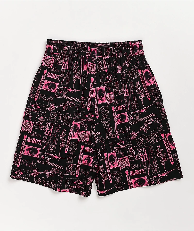 Vitriol Jazz Pink & Black Mix Print Shorts