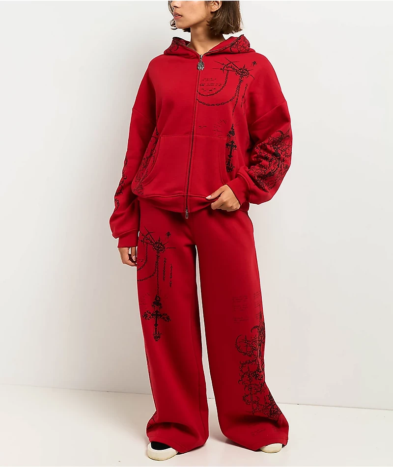 Vitriol Jessa Red Wide Leg Sweatpants