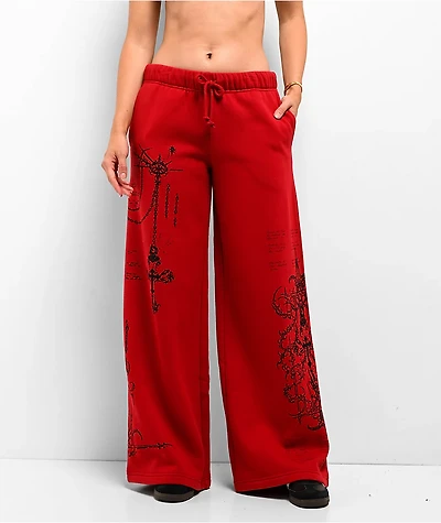 Vitriol Jessa Red Wide Leg Sweatpants
