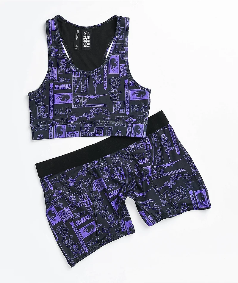Vitriol Jill Mixed Print Purple Sports Bra