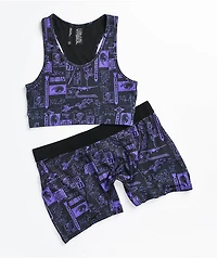 Vitriol Jill Mixed Print Purple Sports Bra
