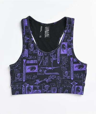 Vitriol Jill Mixed Print Purple Sports Bra