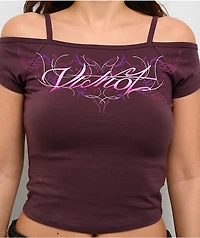 Vitriol Keeli Off Shoulder Purple Crop T-Shirt