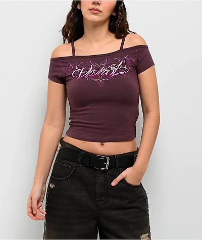 Vitriol Keeli Off The Shoulder Purple Crop Short Sleeve T-Shirt