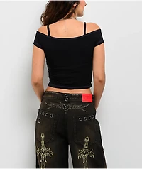 Vitriol Keeli Skeleton Off The Shoulder Black Crop Top