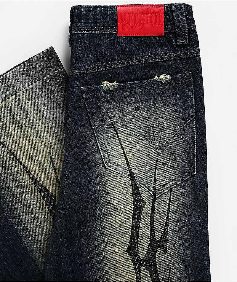 Vitriol Kids Abyss Grime Dark Blue Wash Flared Jeans