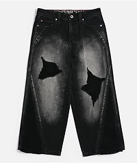Vitriol Kids Depth Distressed Black Wash Ultra Wide Leg Jeans
