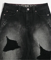 Vitriol Kids Depth Distressed Black Wash Ultra Wide Leg Jeans