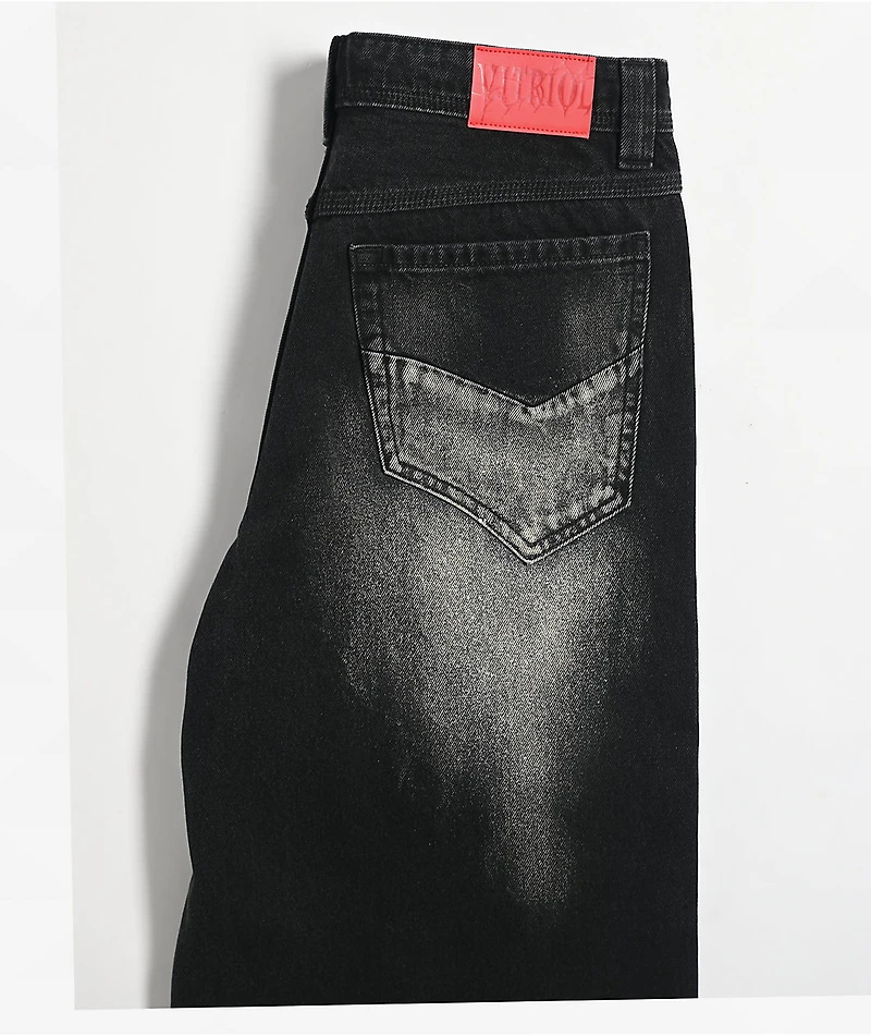 Vitriol Kids Depth Distressed Black Wash Ultra Wide Leg Jeans