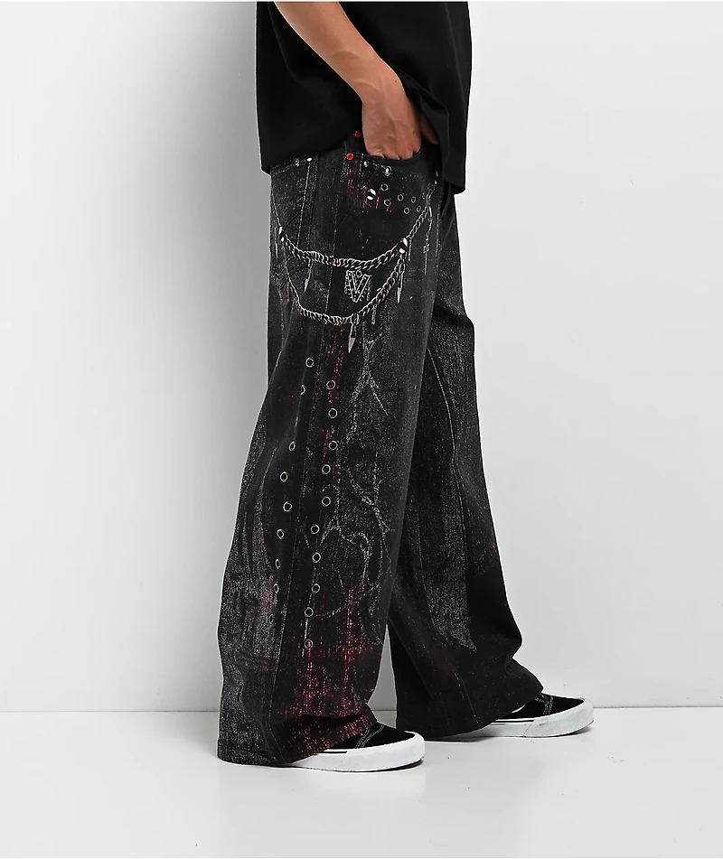 Vitriol Kids Void Optical Printed Black Ultra Wide Jeans