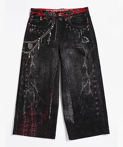 Vitriol Kids Void Optical Printed Black Ultra Wide Jeans