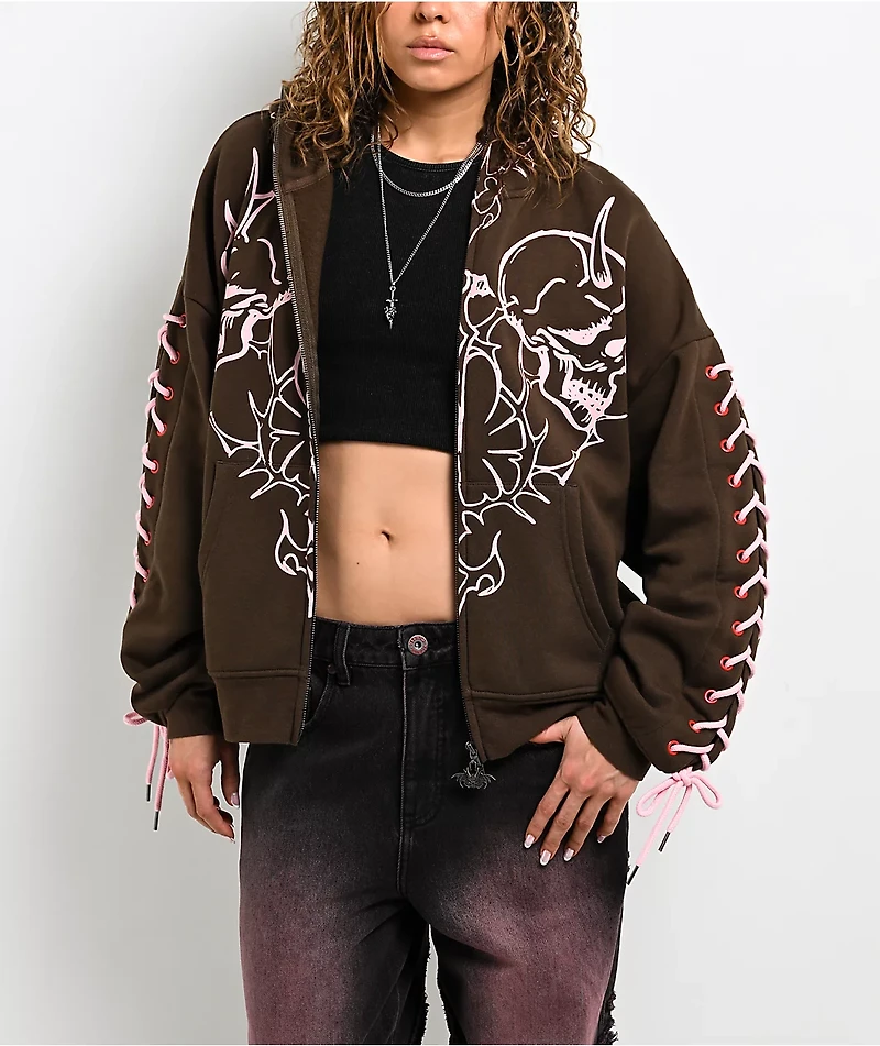 Vitriol Lenexa Lacing Brown & Pink Body Bag Zip Hoodie