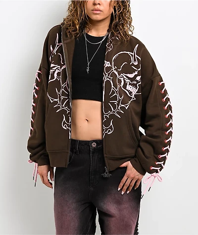 Vitriol Lenexa Lacing Brown & Pink Body Bag Zip Hoodie
