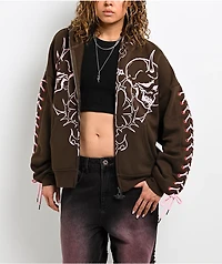 Vitriol Lenexa Lacing Brown & Pink Body Bag Zip Hoodie