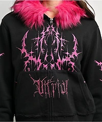 Vitriol Lilith Black Faux Fur Crop Zip Hoodie