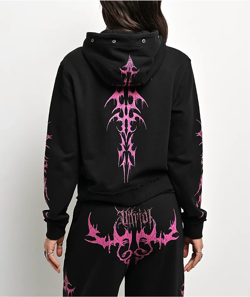 Vitriol Lilith Black Faux Fur Crop Zip Hoodie