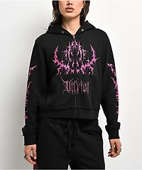 Vitriol Lilith Black Faux Fur Crop Zip Hoodie