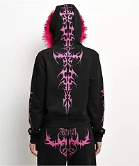 Vitriol Lilith Black Faux Fur Crop Zip Hoodie