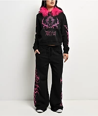 Vitriol Lilith Black Faux Fur Crop Zip Hoodie