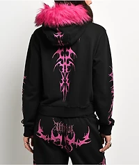 Vitriol Lilith Black Faux Fur Crop Zip Hoodie