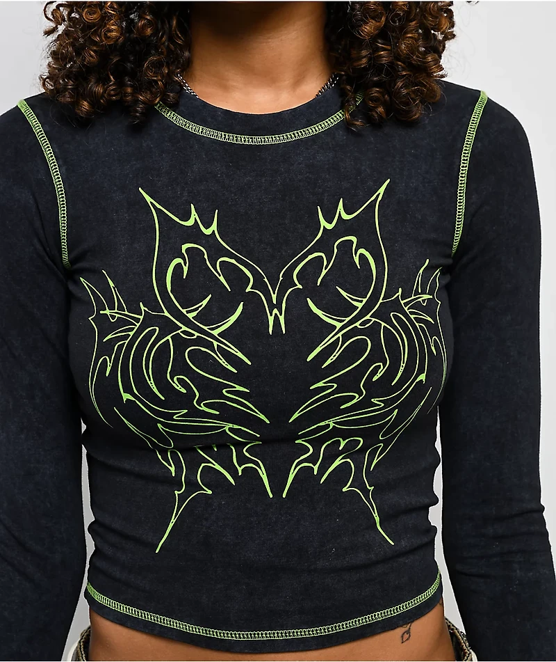 Vitriol Lottie Black Wash Long Sleeve Crop T-Shirt